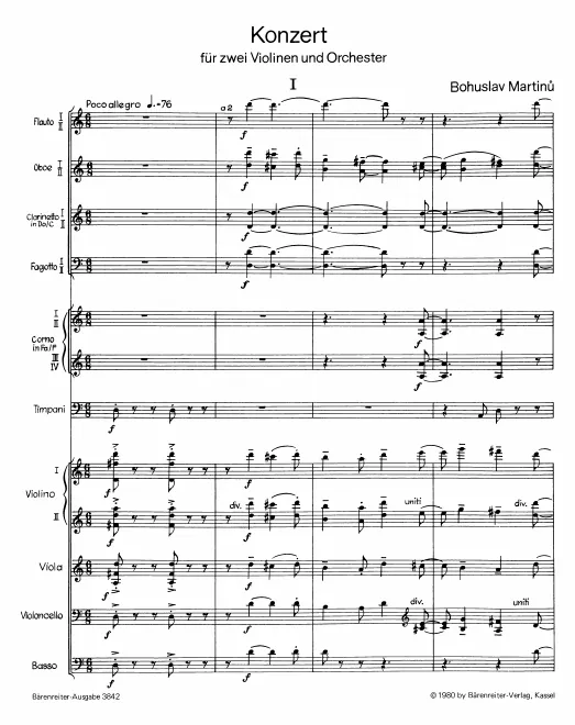 First page of Concerto for 2 Violins and Orchestra
