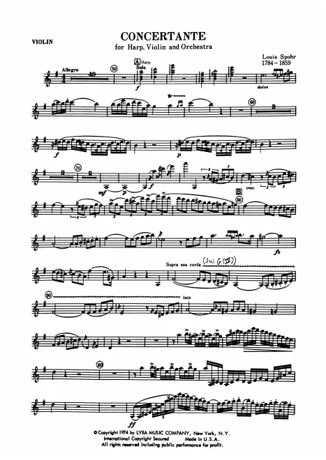 First page of Concertante for violin, harp and orchestra no. 1 in G major