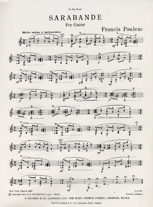 First page of Sarabande pour guitare