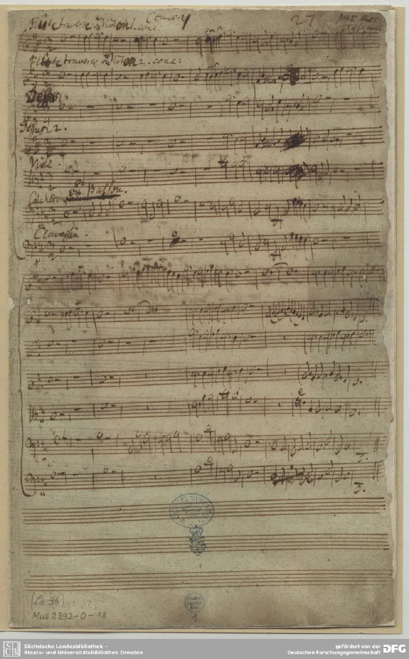 First page of Concerto for 2 Flutes and Calchedon