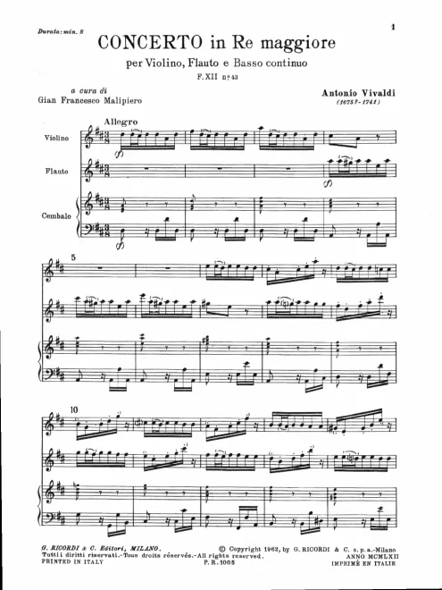 First page of Chamber Concerto in D major