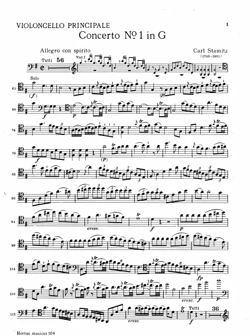 First page of Cello Concerto in G major