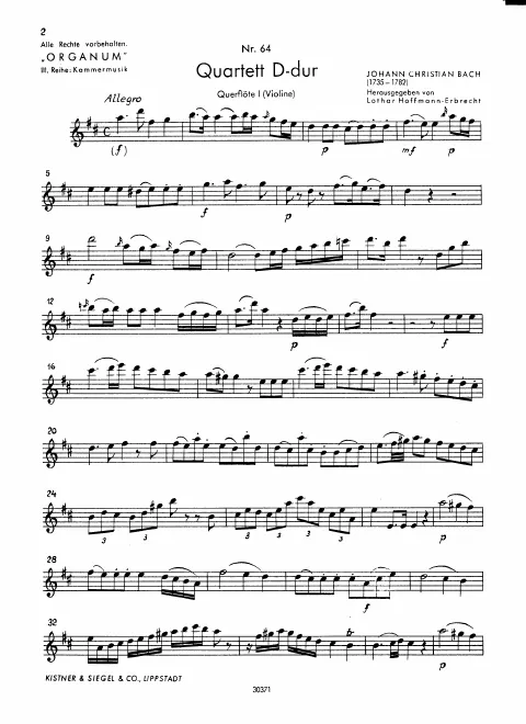 First page of Flute Quartet in D major