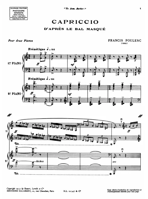 First page of Le bal masqué (Cantate profane sur des poèmes de Max Jacob)