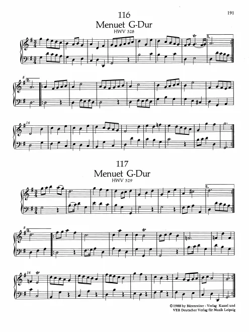 First page of Minuet in G major, HWV 528