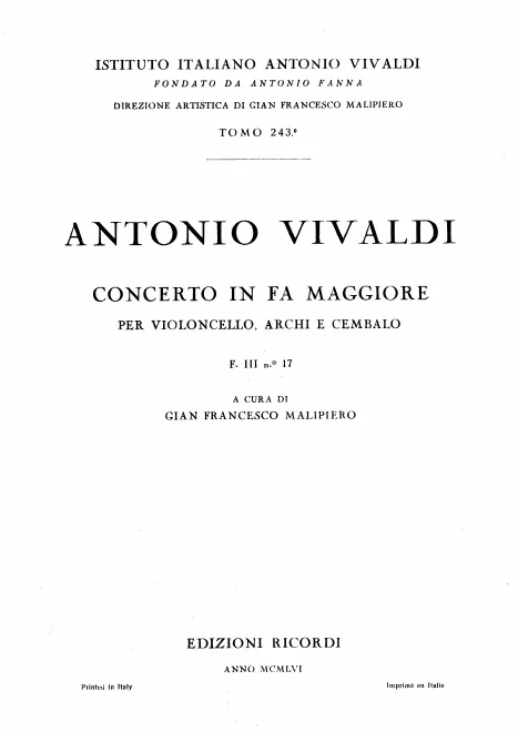 First page of Cello Concerto in F major, RV 410