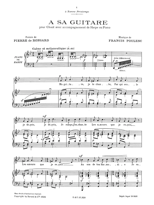 First page of À sa guitare, FP 79a