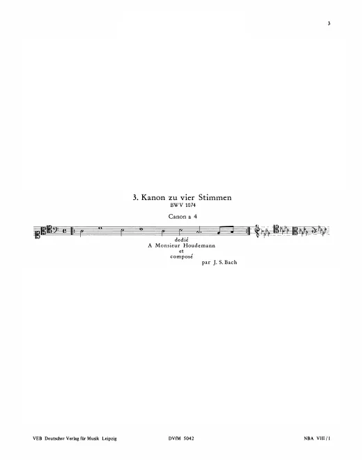 First page of Kanon zu vier Stimmen