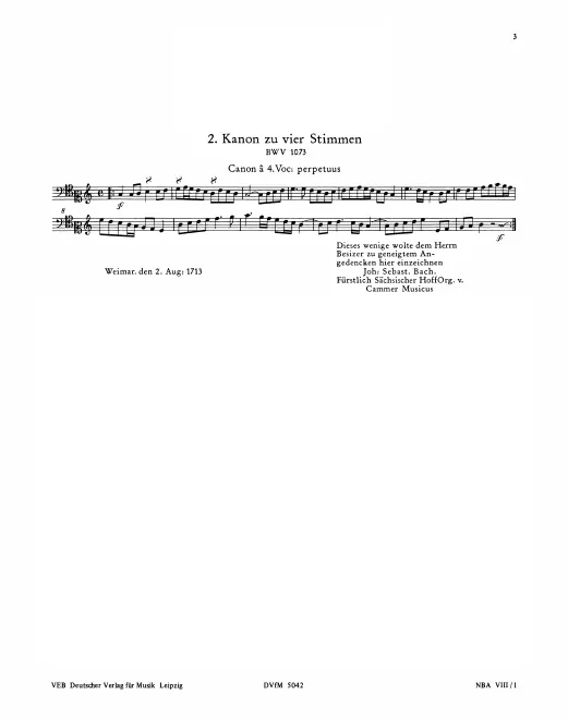 First page of Kanon zu vier Stimmen