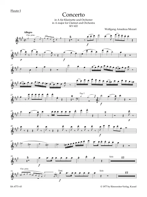 First page of Clarinet Concerto