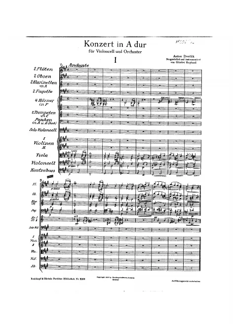 First page of Cello Concerto in A major