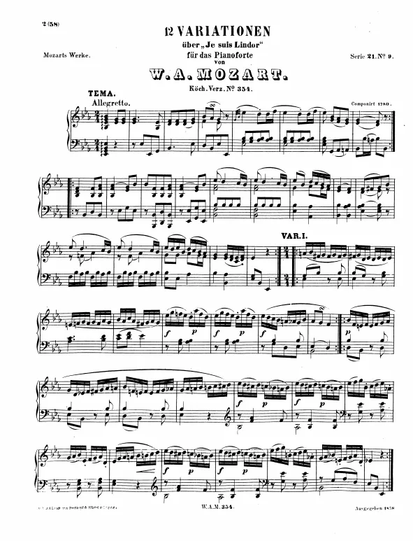 First page of 12 Variations on "Je suis Lindor"