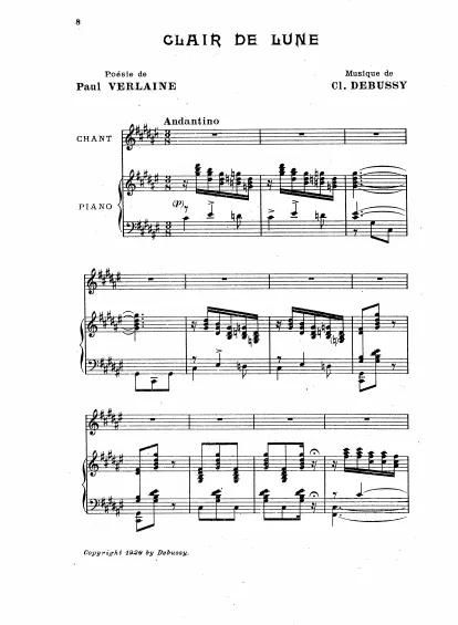 First page of Clair de lune (song, 1st setting)