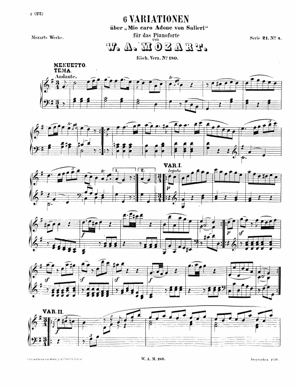 First page of 6 Variations on "Mio caro adone"